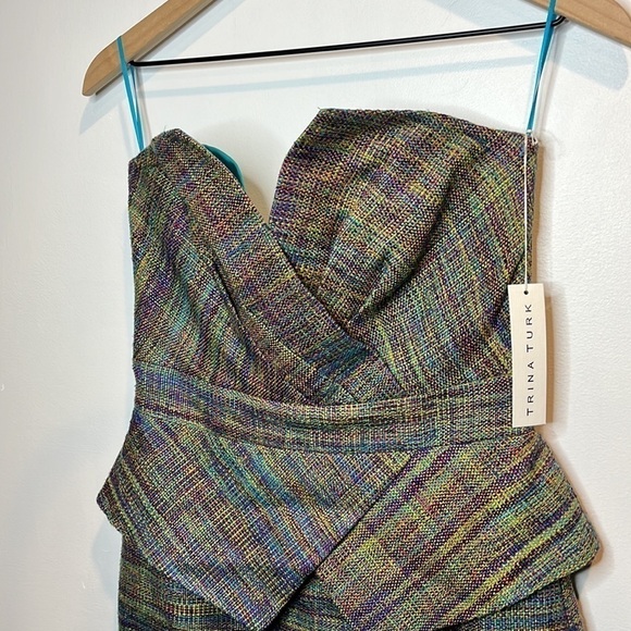 NWT Trina Turk Women’s Strapless Tweed Multicolor Peplum Mini Dress Size 4 - Picture 2 of 11